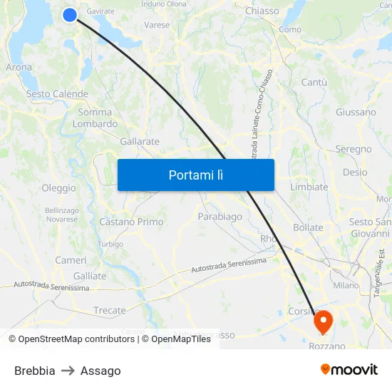 Brebbia to Assago map