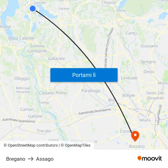 Bregano to Assago map