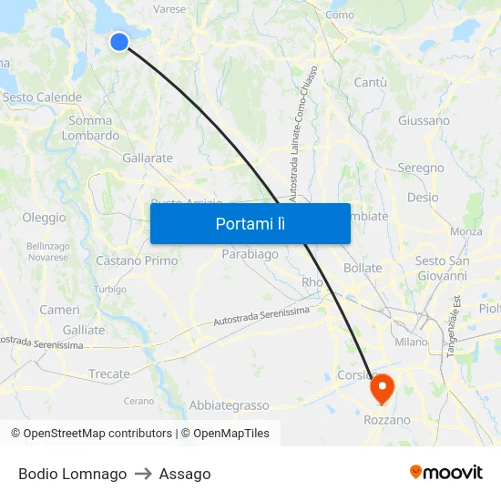 Bodio Lomnago to Assago map