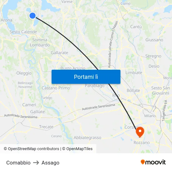 Comabbio to Assago map