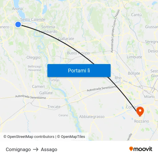 Comignago to Assago map