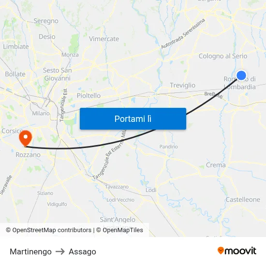 Martinengo to Assago map