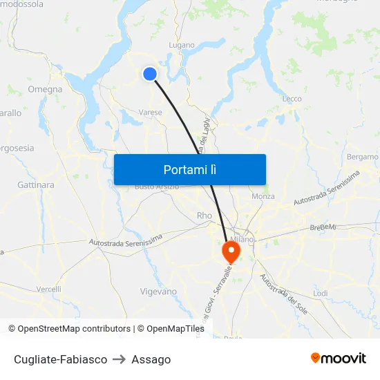 Cugliate-Fabiasco to Assago map