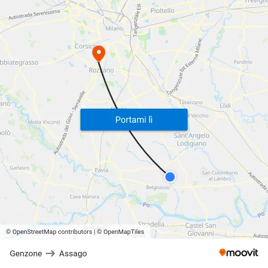 Genzone to Assago map