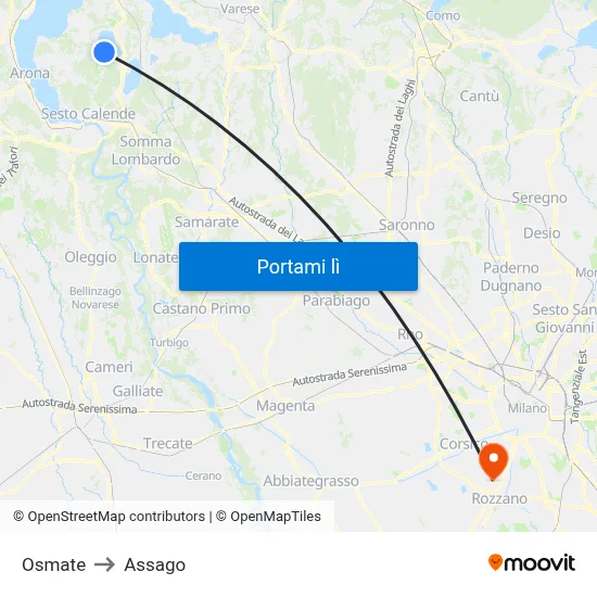 Osmate to Assago map