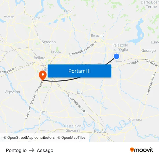 Pontoglio to Assago map