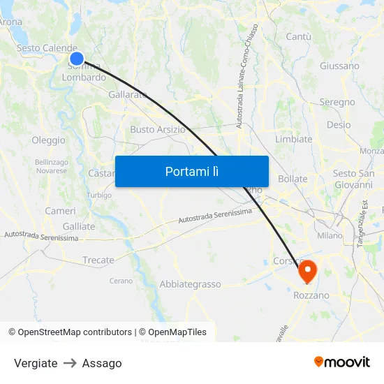 Vergiate to Assago map