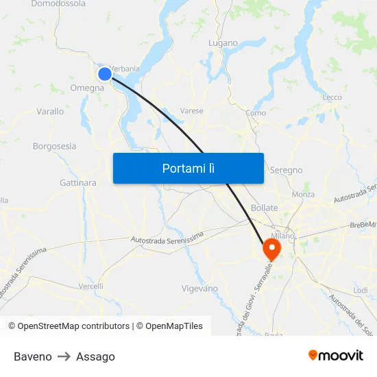 Baveno to Assago map