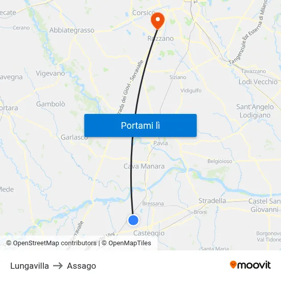 Lungavilla to Assago map
