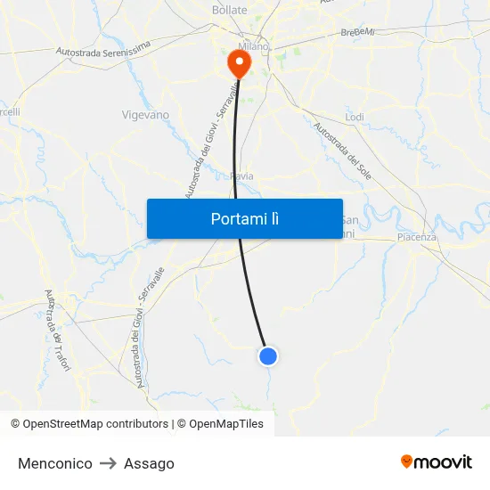 Menconico to Assago map