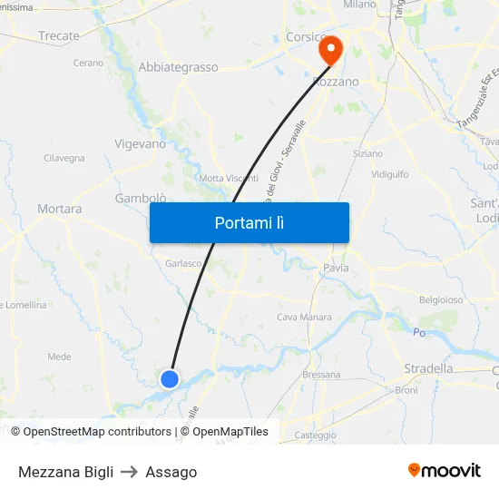 Mezzana Bigli to Assago map