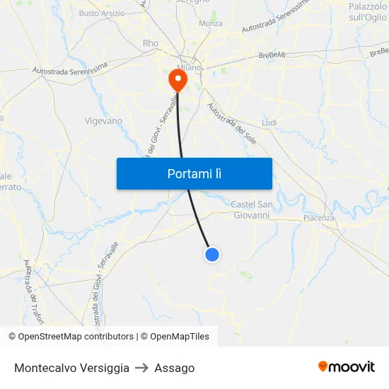 Montecalvo Versiggia to Assago map