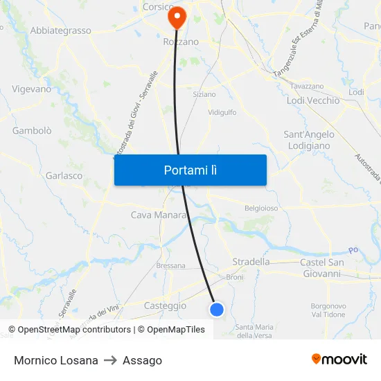 Mornico Losana to Assago map