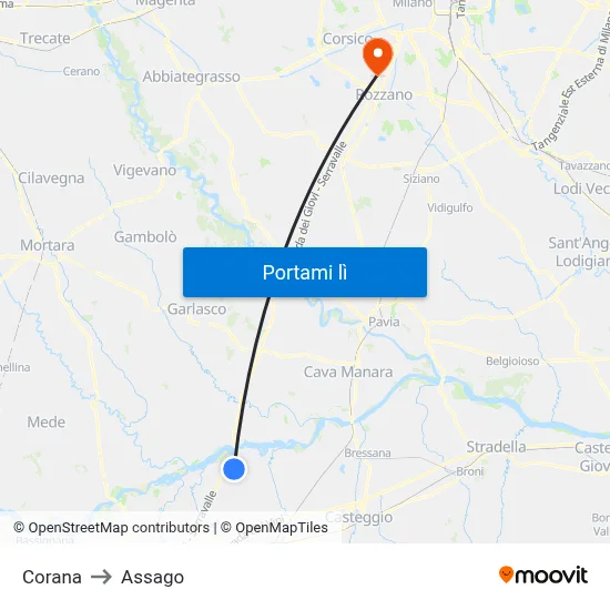 Corana to Assago map
