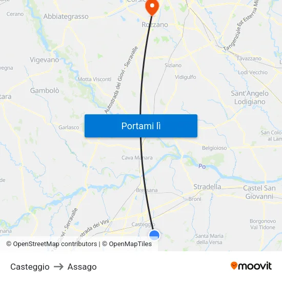 Casteggio to Assago map
