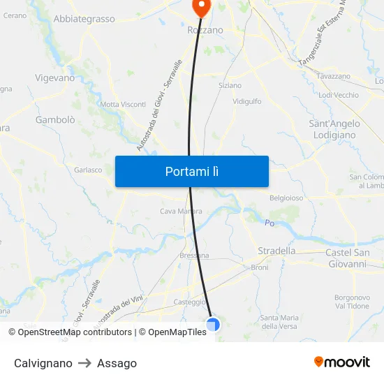 Calvignano to Assago map