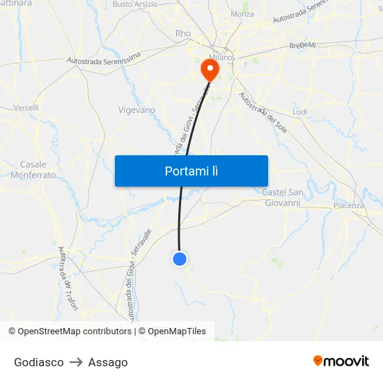 Godiasco to Assago map