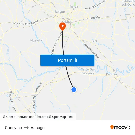 Canevino to Assago map