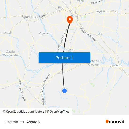 Cecima to Assago map