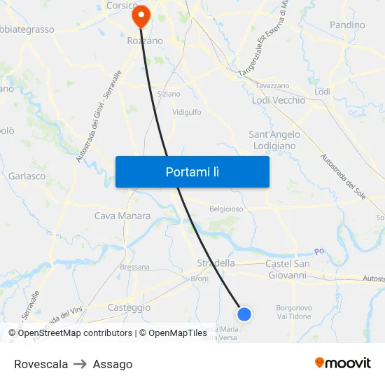 Rovescala to Assago map