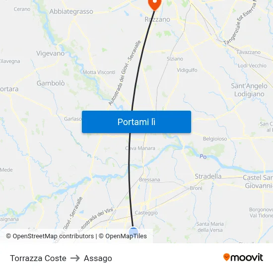 Torrazza Coste to Assago map