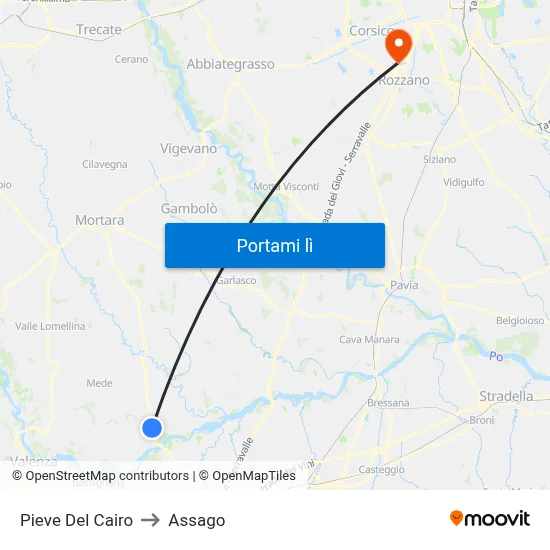 Pieve Del Cairo to Assago map