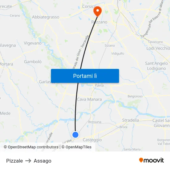 Pizzale to Assago map