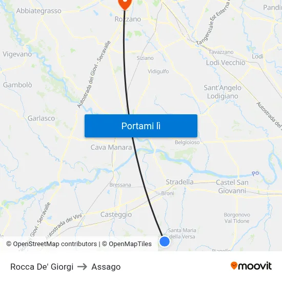 Rocca De' Giorgi to Assago map