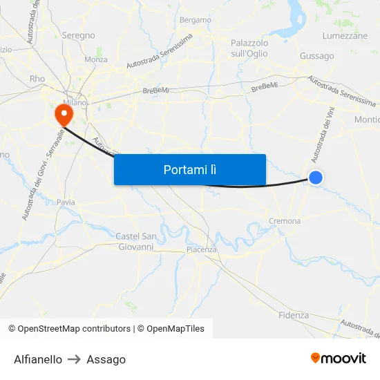 Alfianello to Assago map