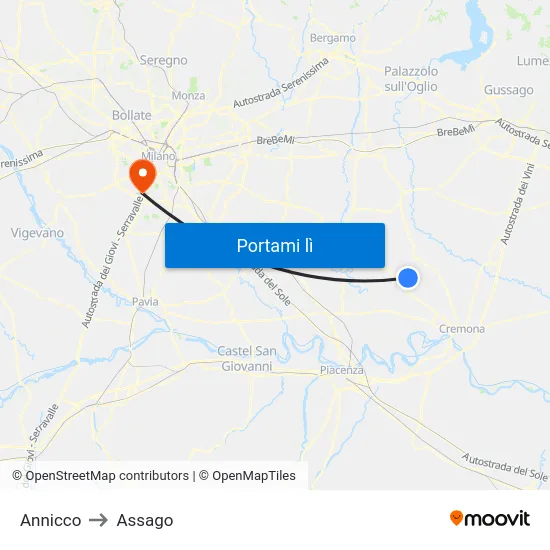 Annicco to Assago map
