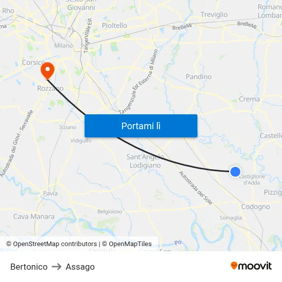 Bertonico to Assago map