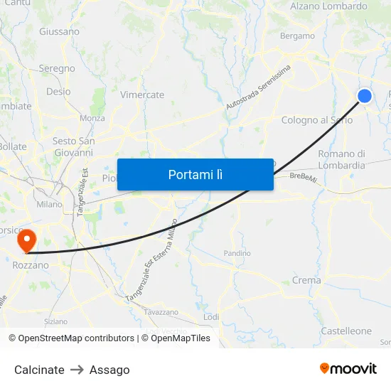 Calcinate to Assago map