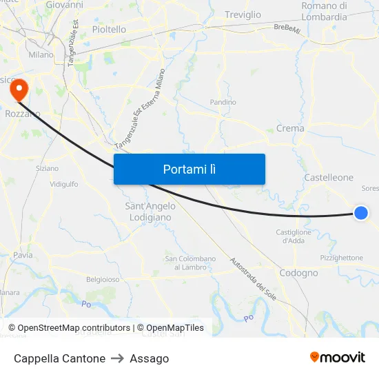 Cappella Cantone to Assago map