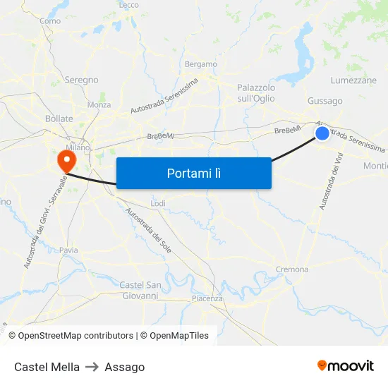 Castel Mella to Assago map