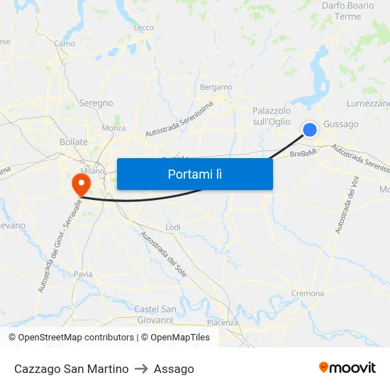 Cazzago San Martino to Assago map