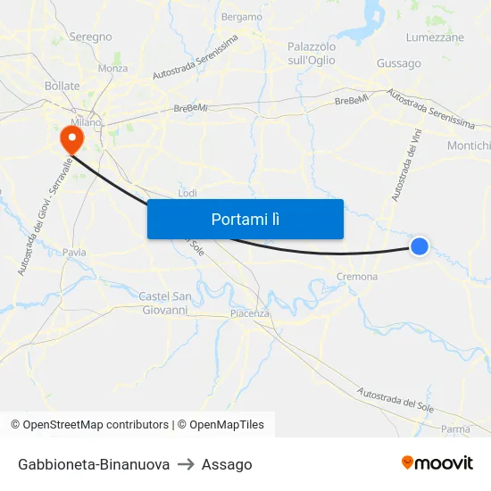 Gabbioneta-Binanuova to Assago map