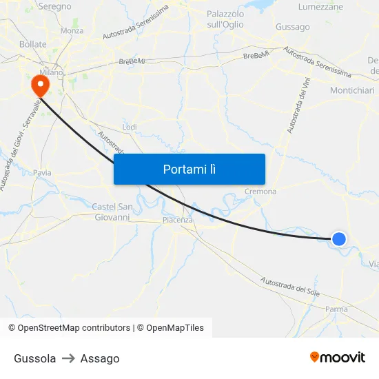 Gussola to Assago map