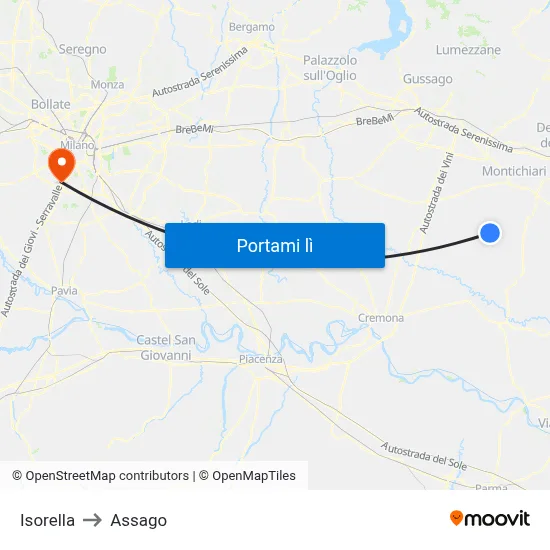 Isorella to Assago map