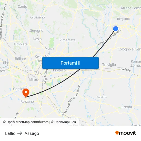Lallio to Assago map