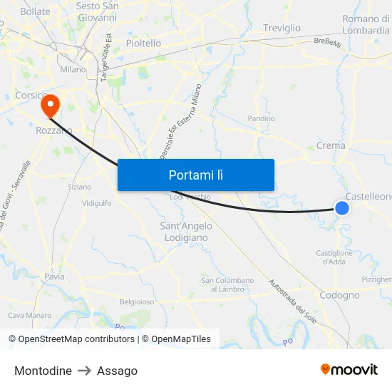 Montodine to Assago map