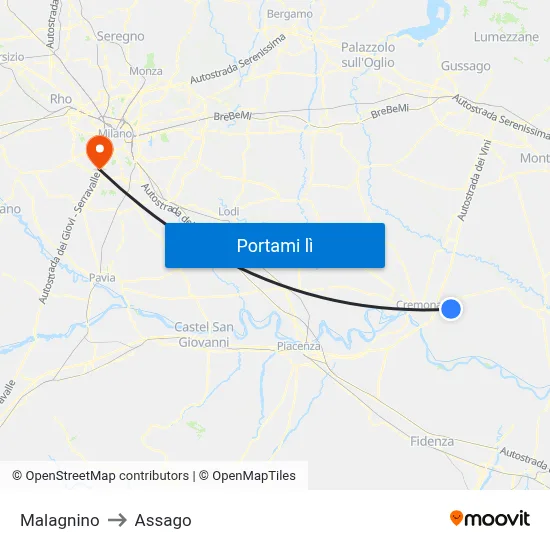 Malagnino to Assago map