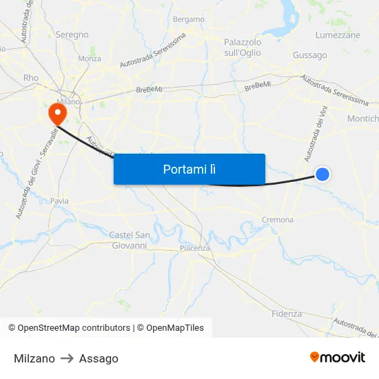 Milzano to Assago map