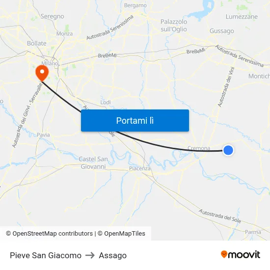 Pieve San Giacomo to Assago map