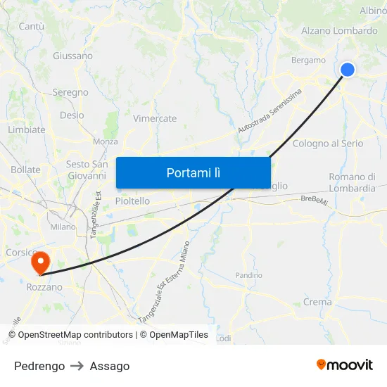 Pedrengo to Assago map