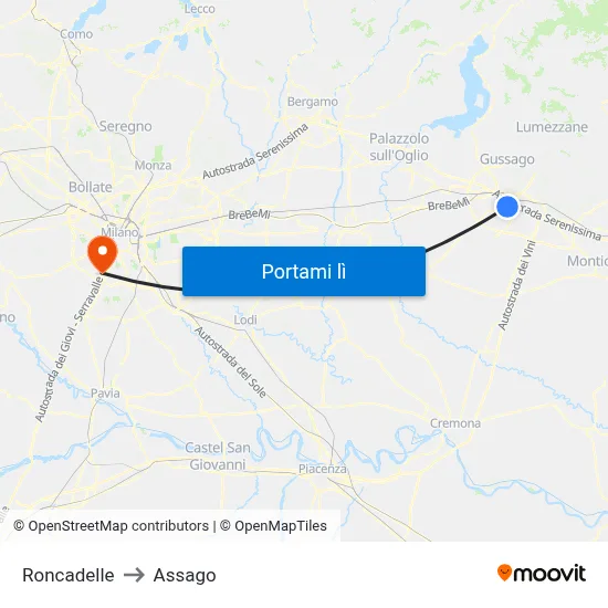 Roncadelle to Assago map