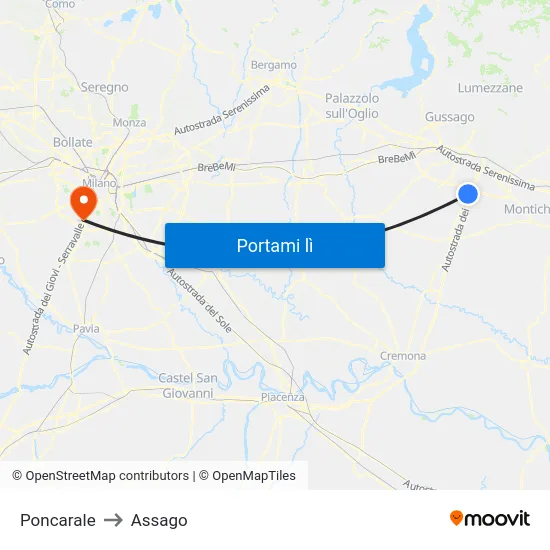 Poncarale to Assago map