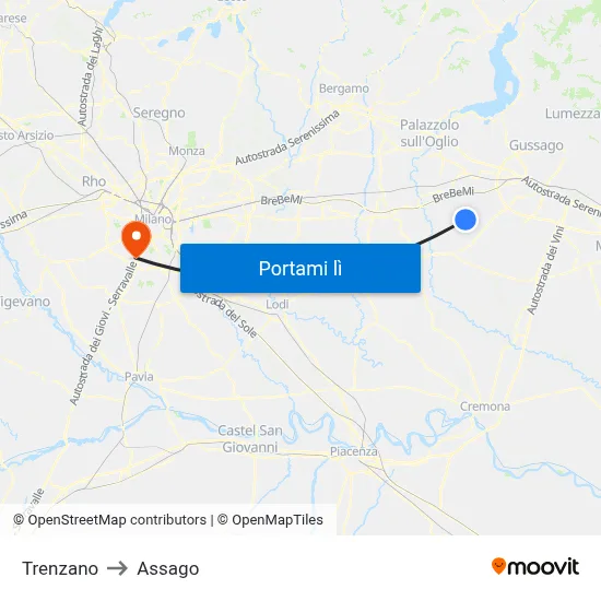 Trenzano to Assago map