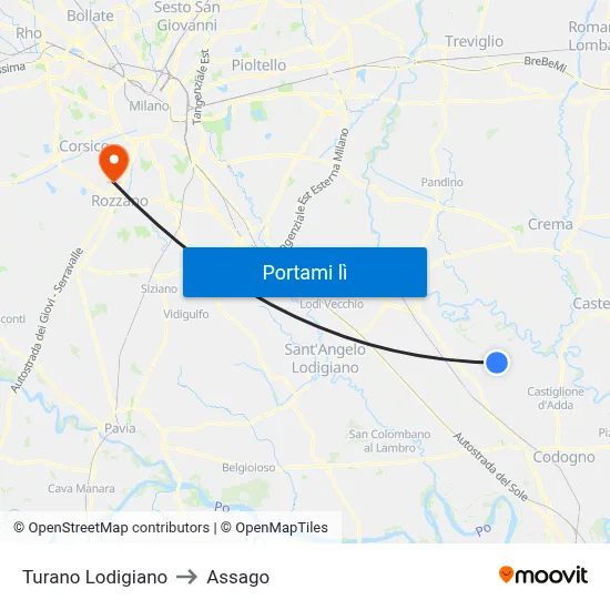 Turano Lodigiano to Assago map
