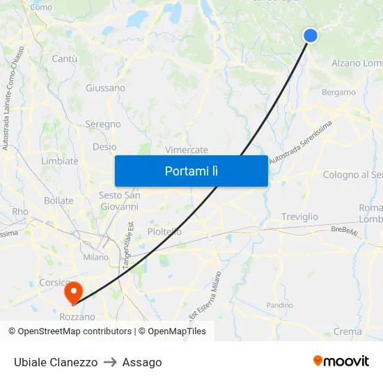 Ubiale Clanezzo to Assago map