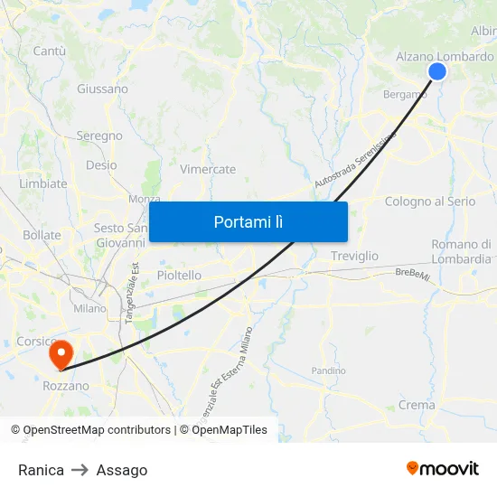 Ranica to Assago map